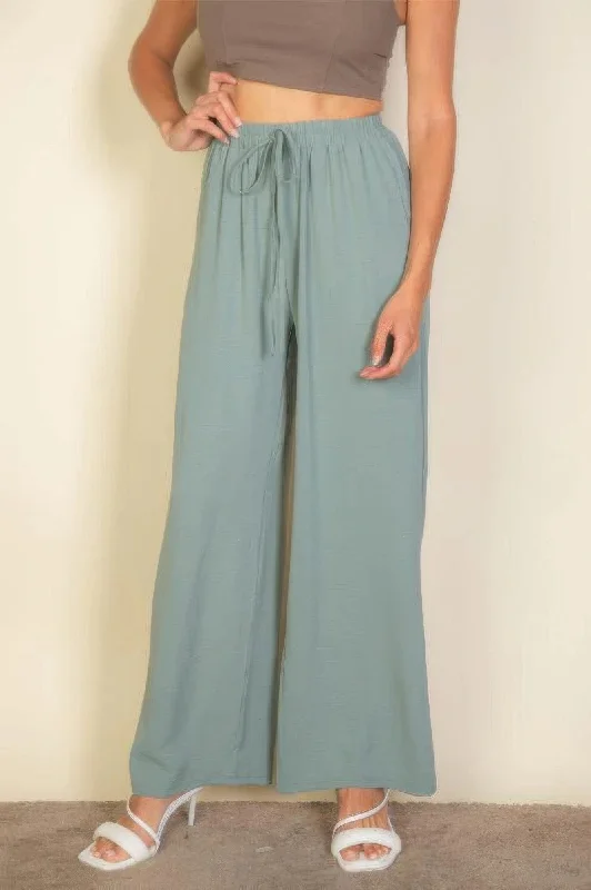 Drawstring Waist Wide Leg Minimalist Pants Elegant Palazzo Trousers