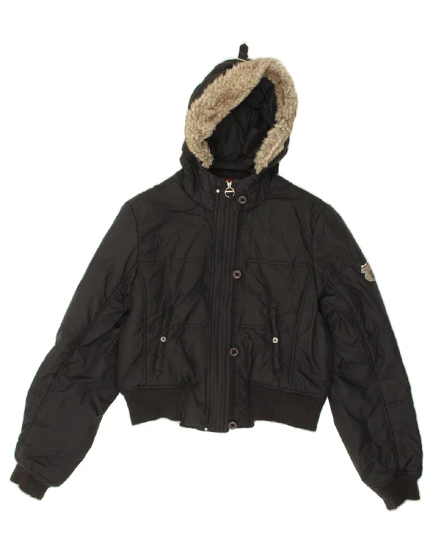 CHAMPION Womens Hooded Bomber Padded Jacket UK 14 Large Black Polyester Anorak Shell Jacket Lightweight Jacket CHAMPION Womens Hooded Bomber Padded Jacket UK 14 Large Black Polyester Anorak Shell Jacket Lightweight Jacket