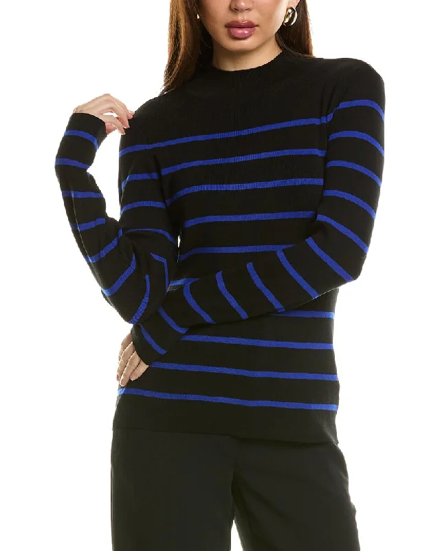 Tahari ASL Stripe Sweater Embroidered Appliqued Beaded