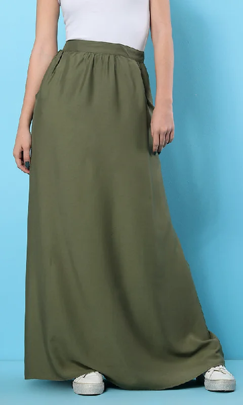 34555 Basic Maxi Loose Olive Skirt wool skirt sturdy