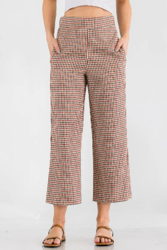 Gingham High Waist Pants Stylish Elastic Waist Pants
