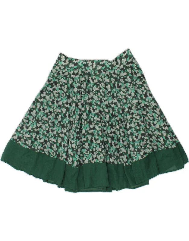 BENETTON Womens Abstract Pattern A-Line Skirt IT 40 Small W26 Green Cotton wool skirt warm