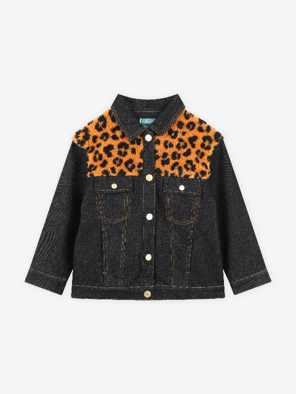 KENZO Kids Leopard Denim Jacket in Black Nylon Jacket Polyester Jacket Spandex Jacket KENZO Kids Leopard Denim Jacket in Black Nylon Jacket Polyester Jacket Spandex Jacket
