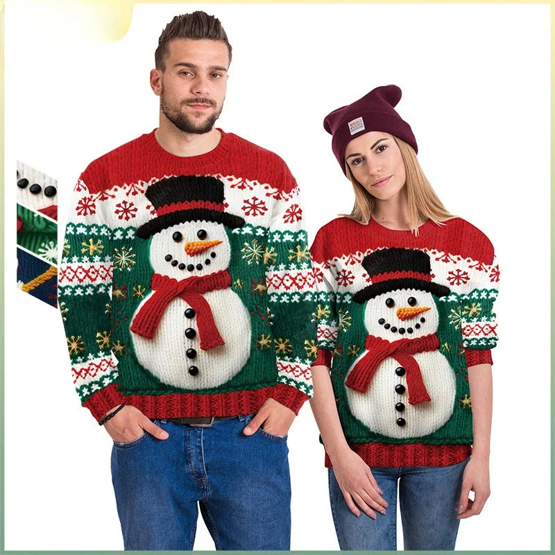 Wholesale Christmas New Snowman Christmas Tree Imitation Sweater Pattern 3D Digital Printing Round Neck Sweatshirt Stylish Fashionable Trendy Wholesale Christmas New Snowman Christmas Tree Imitation Sweater Pattern 3D Digital Printing Round Neck Sweatshirt Stylish Fashionable Trendy