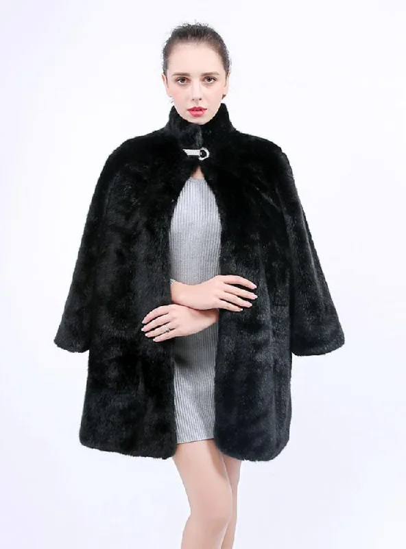 Women's Fox Fur-Like Mosaic Waistcoat Vest Jacket Welt Pockets Slit Pockets Flap Pockets Women's Fox Fur-Like Mosaic Waistcoat Vest Jacket Welt Pockets Slit Pockets Flap Pockets