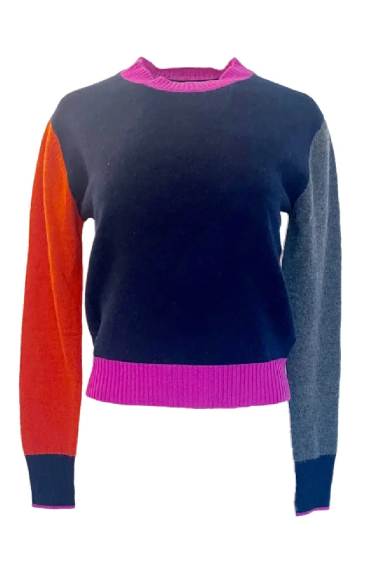 Navy Colorblock Crew Cashmere Sweater Casual Formal Business