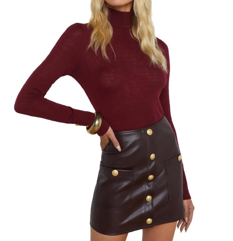 Flora Turtleneck Sweater In Syrah/gold Open Front Closed Front Wrap Front