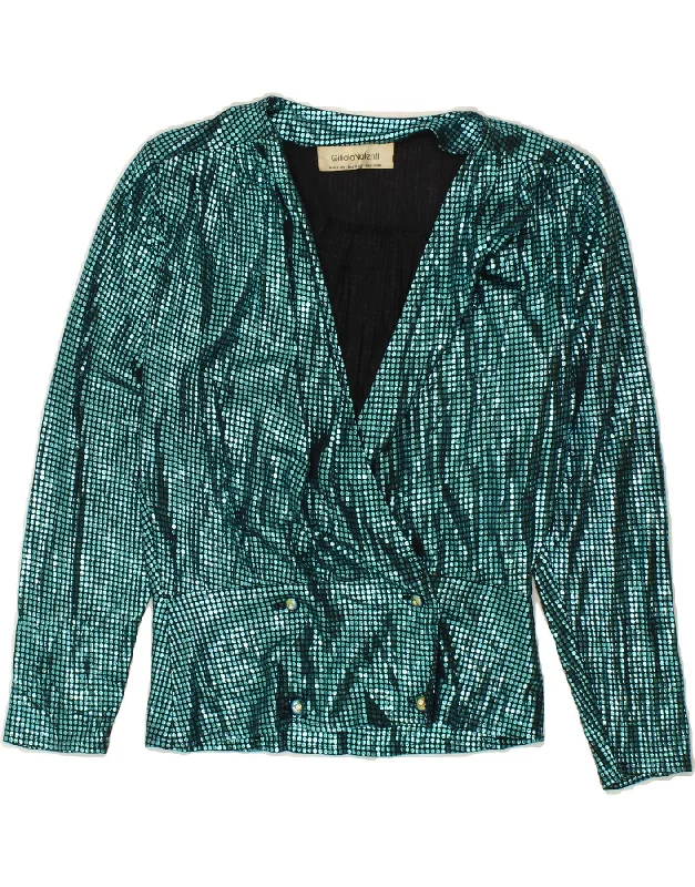 VINTAGE Womens Double Breasted Blazer Jacket IT 42 Medium Green Polka Dot Fleece Fabric Down Fabric Feather Fabric VINTAGE Womens Double Breasted Blazer Jacket IT 42 Medium Green Polka Dot Fleece Fabric Down Fabric Feather Fabric