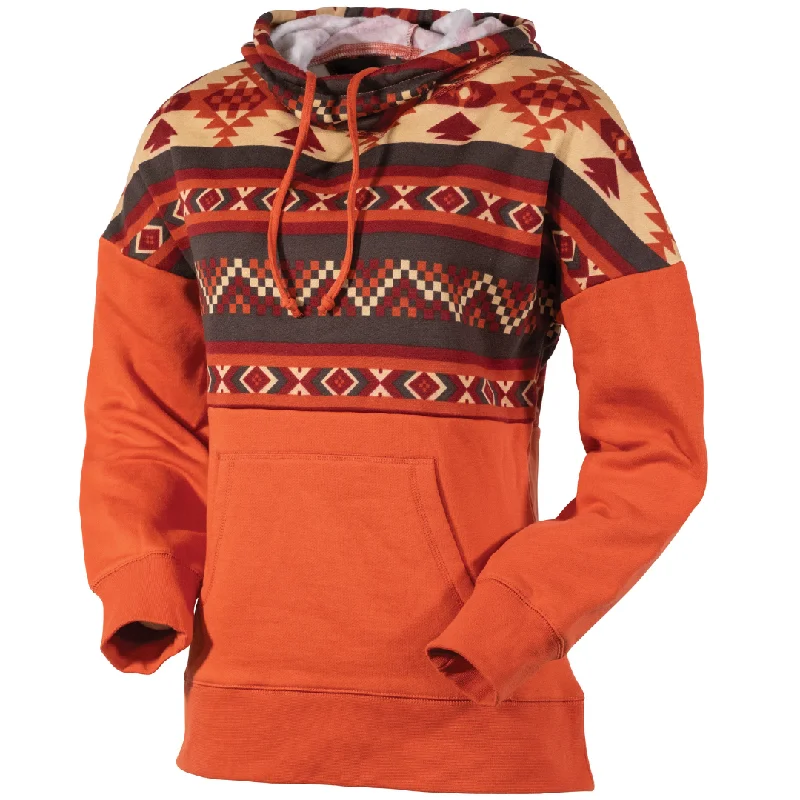 Outback Trading Womens Freya Aztec Pullover Hoodie- ORANGE Hoodie with Ribbed Neckline Snug Warm