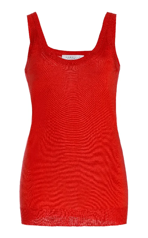Toby Knit Tank Top in Red Topaz Cashmere Silk rhinestone tank top