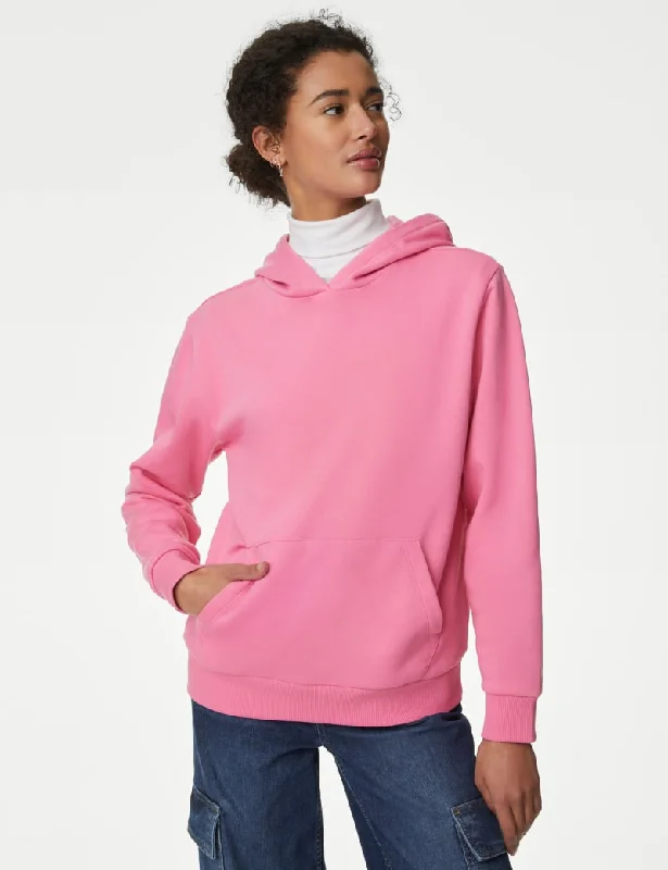 Cotton Rich Hoodie Hoodie with Hem Ribbing Snug Secure