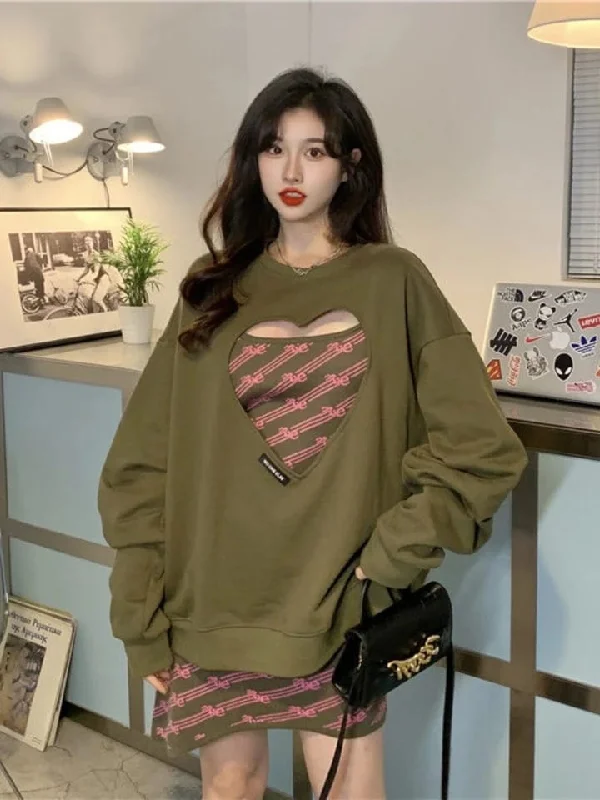 Korean Style Hollow Out Heart Hoodies Women Vintage Sexy Plus Size Sweatshirts S4837354 Hoodie with Zipper Versatile Modern