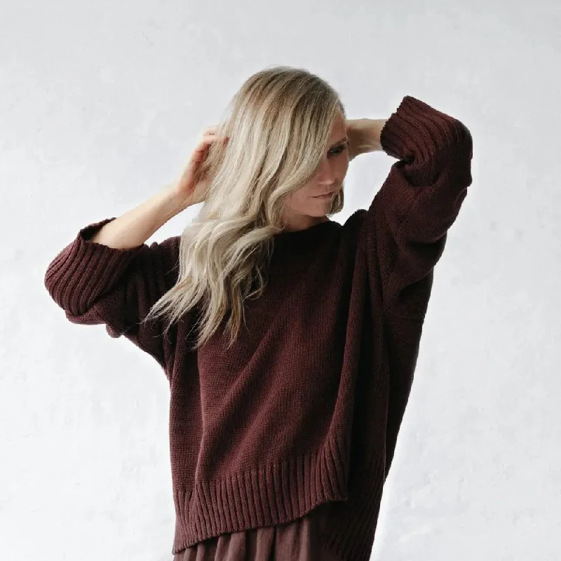Recycled cotton boatneck sweater in brown by Seaside Tones Transparent Opaque Sheer