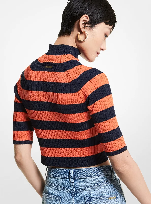 Striped Stretch Viscose Short-Sleeve Sweater Sweater Knitwear Pullover