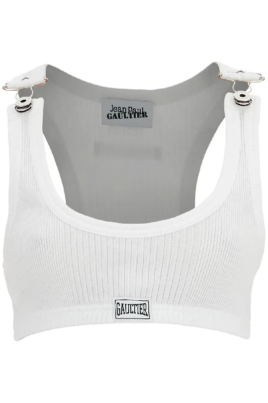 cropped tank top with overall-style DB052P J054 WHITE open back tank