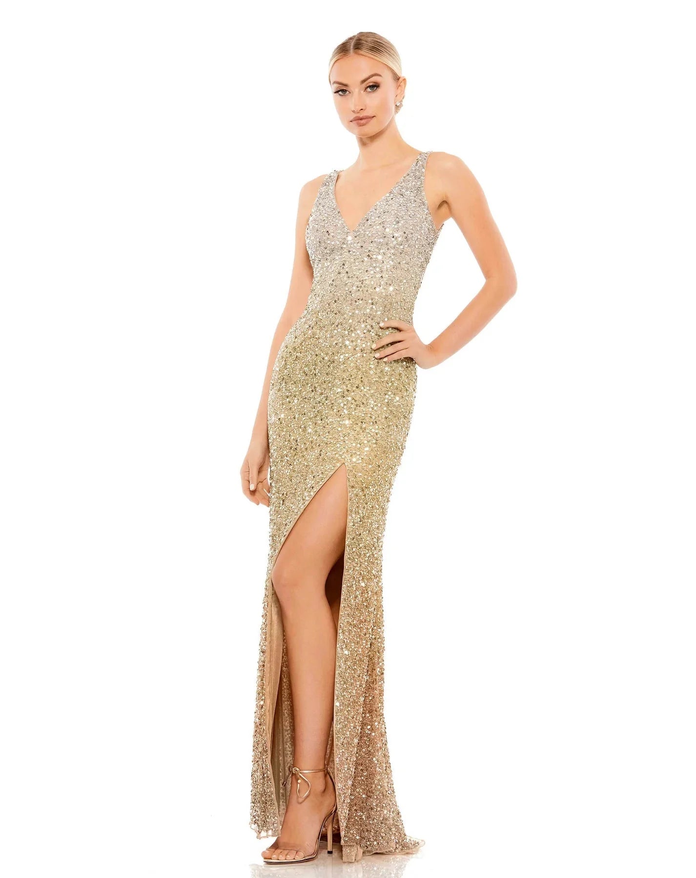 Mac Duggal 1068L - Scoop Back Sequin Evening Dress Square Neckline Feminine