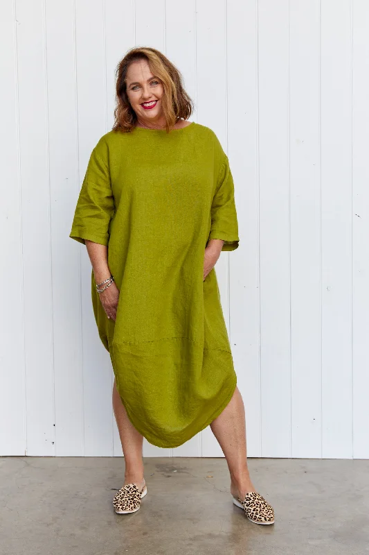 SCALLOP DRESS ACIDE GREEN Tunics Office stylish