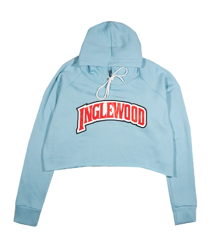 INGLEWOOD CROP HOODIE SKY BLUE Hoodie with Hem Lace Feminine Delicate
