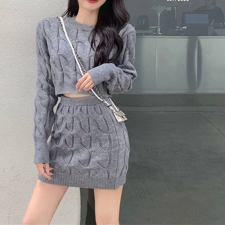 2 Pcs Women's Long Sleeve Solid Color Skirts Set 469446 cashmere skirt fine