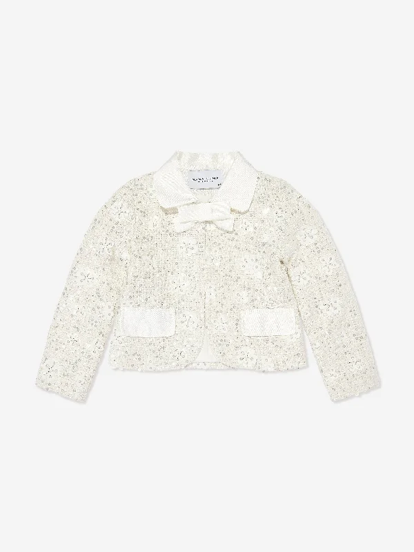 Mama Luma Girls Sequin Embroidered Jacket in White Fleece Jacket Down Jacket Parka