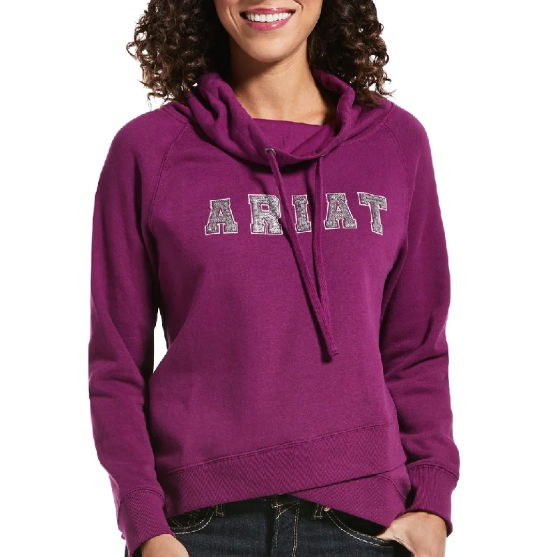 Ariat Womens REAL Sequin Cowl Neck Sweatshirt- VIOLET Hoodie with Double Zipper Versatile Adjustable