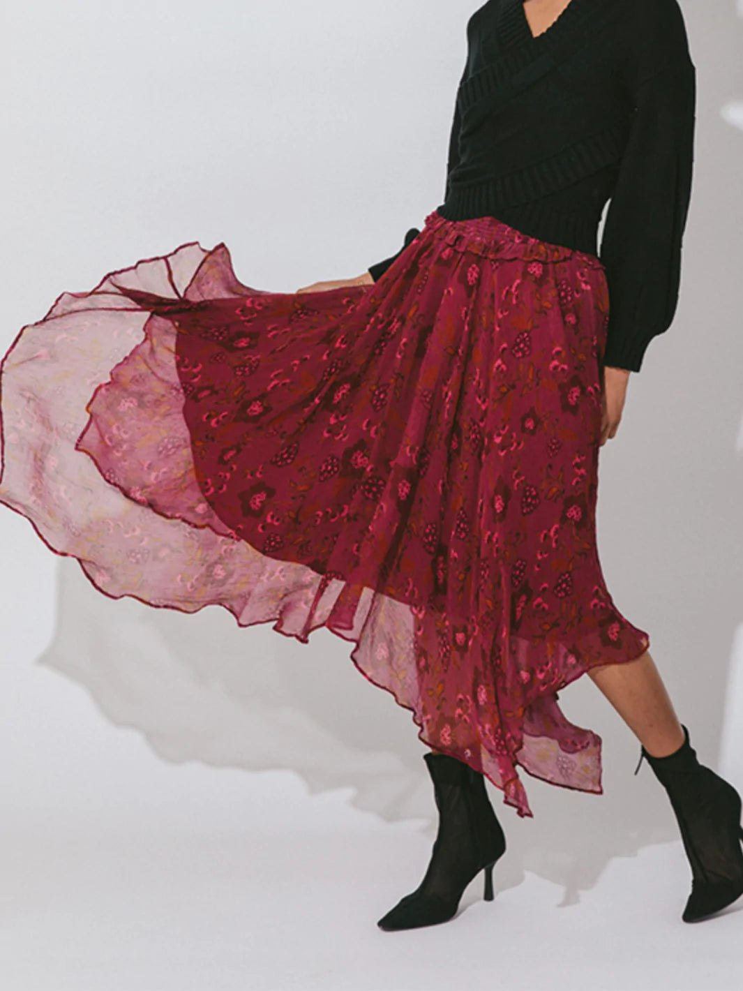 CLEOBELLA LILY MIDI SKIRT - BOTANICAL silk skirt lustrous