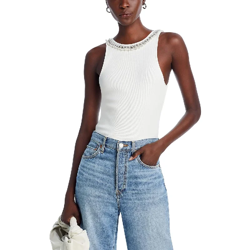 Womens Ribbed Embellished Tank Top open back tank