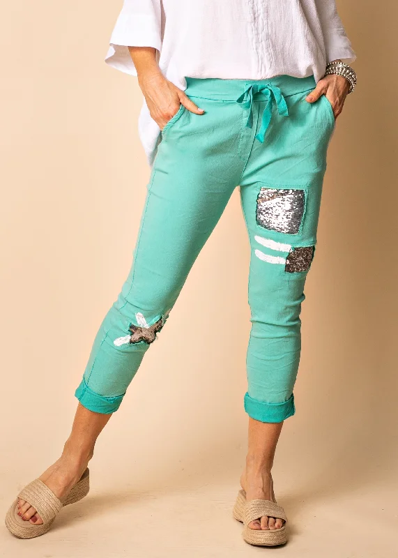 Coralie Pants in Sea Green Comfy High-Waist Jeans