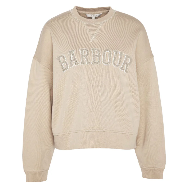 Barbour Silverdale Ladies Sweatshirt - Camel Hoodie with Snap Buttons Easy Quick