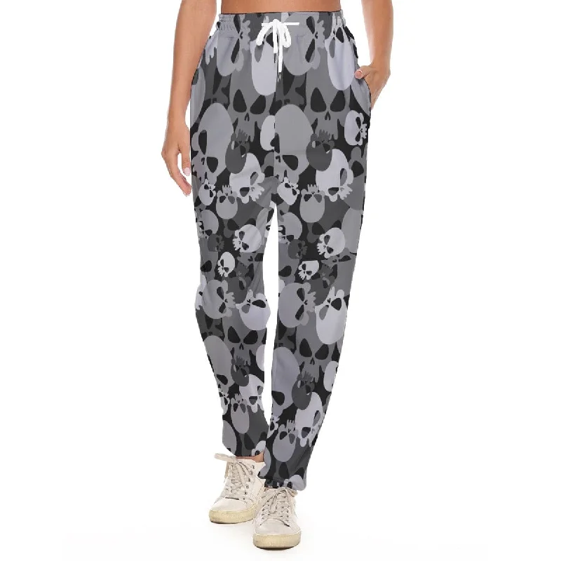 Women's Skull Gray Camo Casual Pants Comfortable Fleece Pants