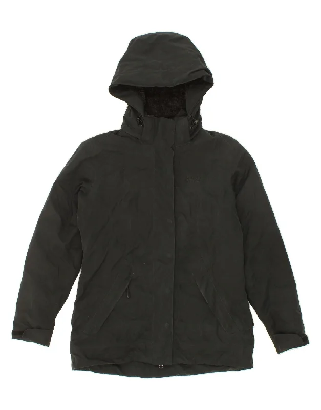 JACK WOLFSKIN Womens Hooded Windbreaker Jacket UK 8/10 Small Black Satin Fabric Silk Fabric Chiffon Fabric JACK WOLFSKIN Womens Hooded Windbreaker Jacket UK 8/10 Small Black Satin Fabric Silk Fabric Chiffon Fabric