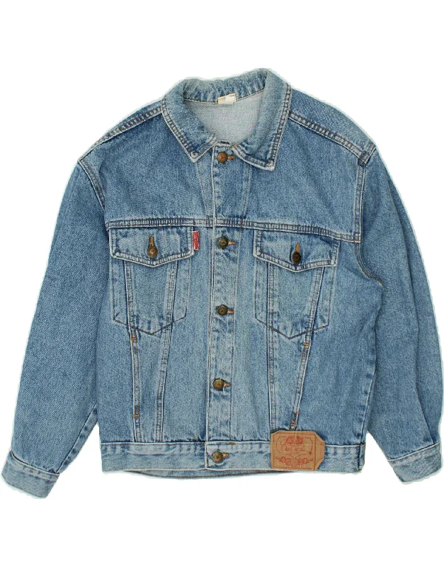 CASUCCI Womens Oversized Denim Jacket IT 40 Small Blue Cotton Front Pockets Side Pockets Patch Pockets CASUCCI Womens Oversized Denim Jacket IT 40 Small Blue Cotton Front Pockets Side Pockets Patch Pockets