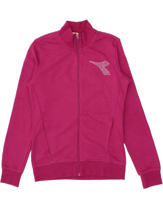 DIADORA Womens Tracksuit Top Jacket UK 10 Small Pink Cotton Knit Jacket Woven Jacket Fleece Jacket