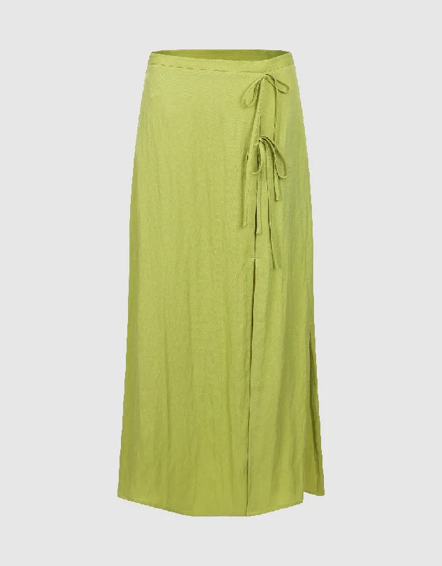 Split Hem Midi A-Line Skirt linen skirt natural