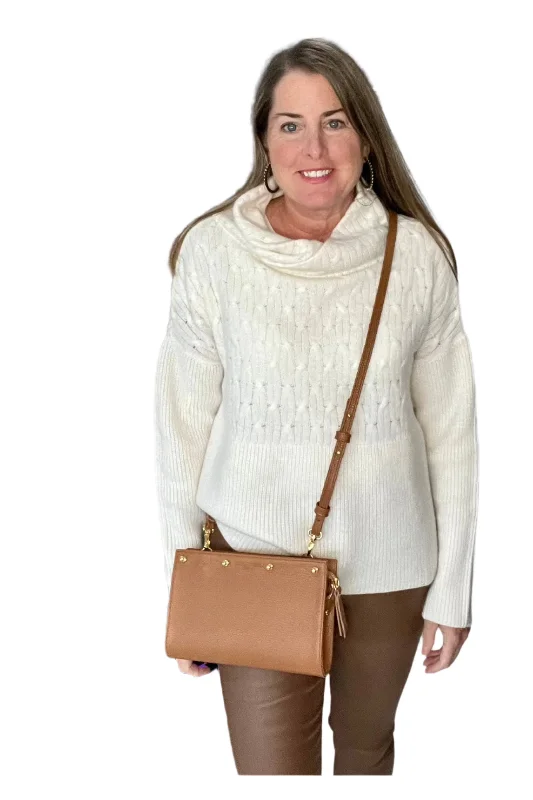Winter White Cable Knit Cashmere Sweater Satin Blend Silk Blend Wool Blend