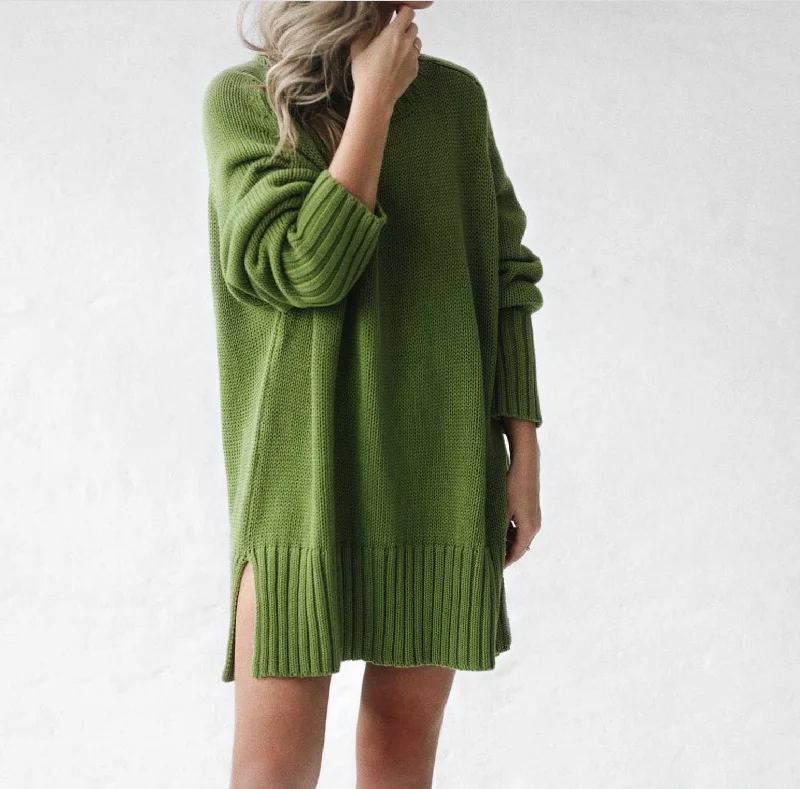 Green recycled cotton crew neck sweater by Seaside Tones Thin Thick Dense