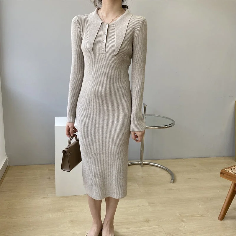 Wjczt Spring and autumn women's casual solid color bow embellished knitted slim dress Casual Short Summer