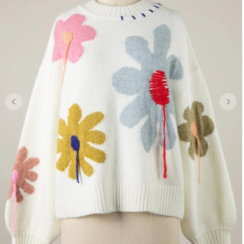 VH- 60'S Big Flower Sweater Tailored Straight A-Line