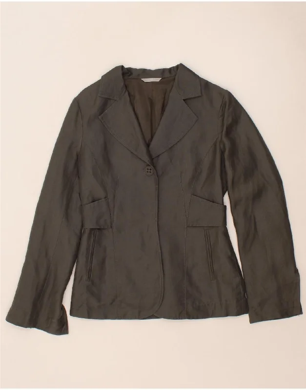 STEFANEL Womens 1 Button Blazer Jacket EU 38 Medium Grey Linen Toggled Jacket Drawstring Jacket Belted Jacket STEFANEL Womens 1 Button Blazer Jacket EU 38 Medium Grey Linen Toggled Jacket Drawstring Jacket Belted Jacket