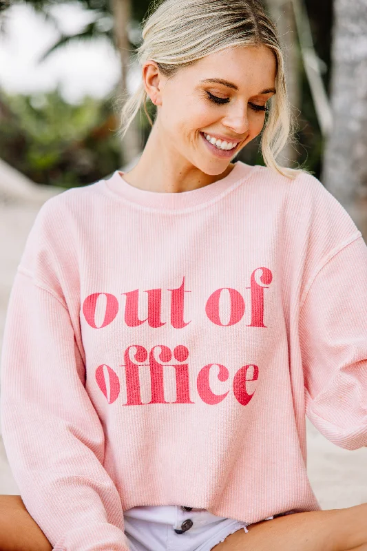 Out Of Office Blush Pink Graphic Corded Sweatshirt Hoodie with Pastel Soft Subtle