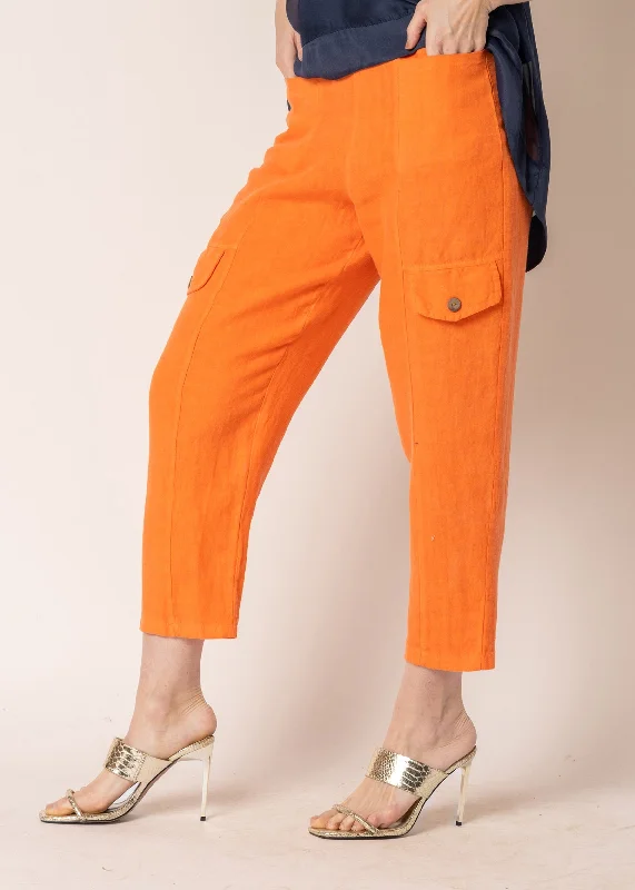 Clover Linen Pants in Sunset Orange Casual Plaid Pants