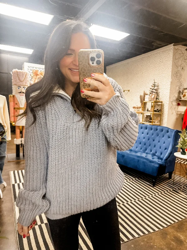 Oversized Half Zip Knit Sweater Ribbed Striped Patterned