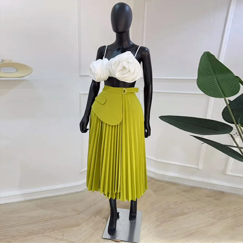 summer new high-waist irregular lace-up pleated skirt mid-length A-line skirt corduroy skirt cozy
