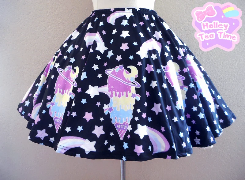 Cosmic Ice Cream Black Skater Skirt [Made To Order] velvet skirt glossy