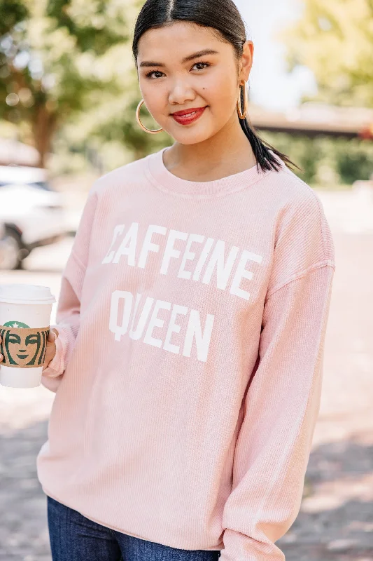 Caffeine Queen Blush Pink Corded Graphic Sweatshirt Hoodie with Print Artistic Unique