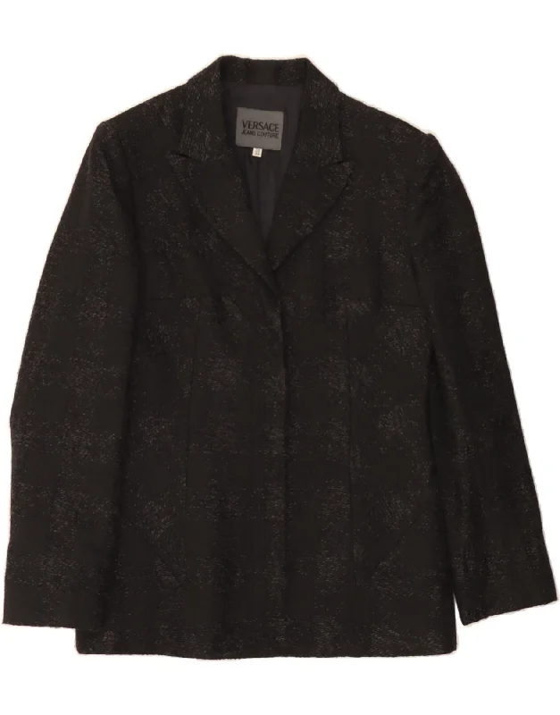 VERSACE Womens 5 Button Blazer Jacket IT 44 Medium Black Check Wool Cotton Jacket Linen Jacket Terry Jacket VERSACE Womens 5 Button Blazer Jacket IT 44 Medium Black Check Wool Cotton Jacket Linen Jacket Terry Jacket