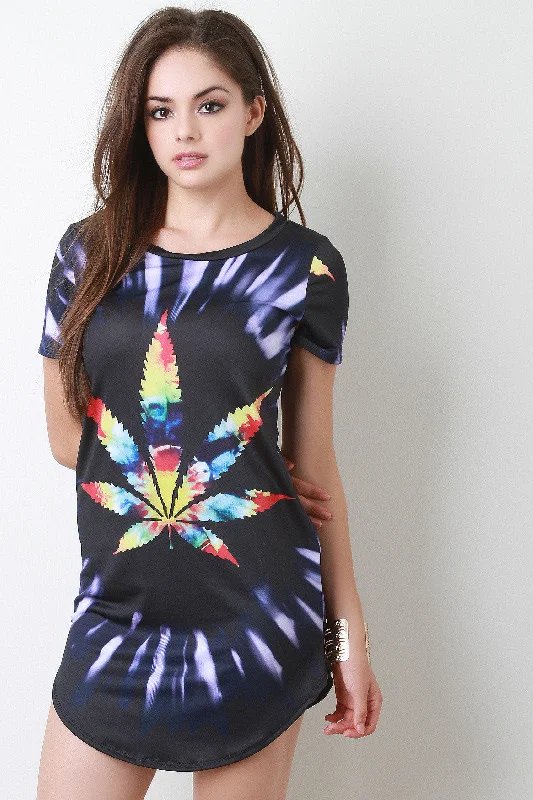 Tie Dye Cannabis Round Hem Dress Tunics Top rated