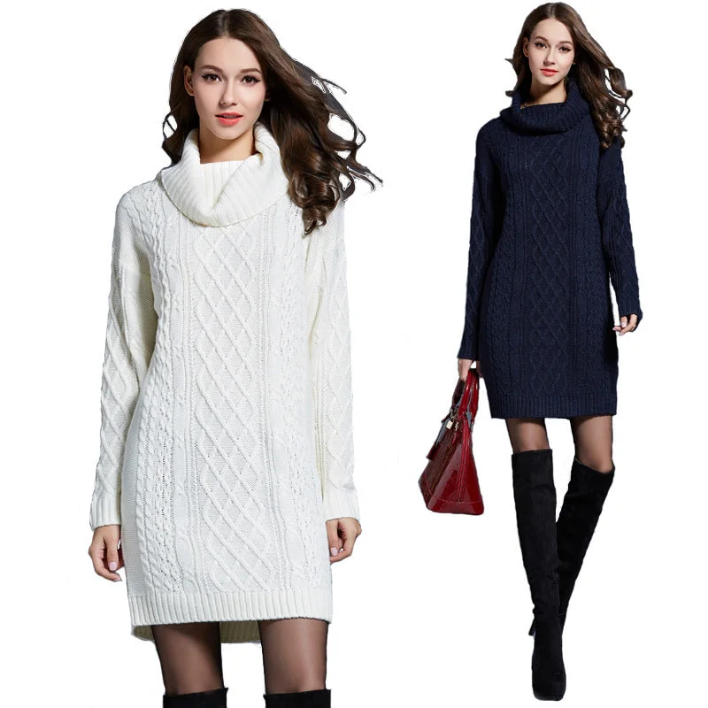 Wholesale Autumn and Winter Knitted Sweater Dress Long Turtleneck Sweater Handmade Hand-knitted Hand-woven Wholesale Autumn and Winter Knitted Sweater Dress Long Turtleneck Sweater Handmade Hand-knitted Hand-woven