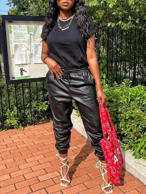 Pu Leather Pants Plus Size Chic Capri Pants