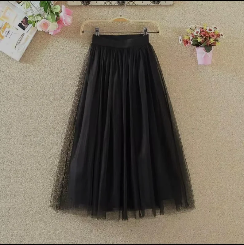 Vintage Tulle Skirt Women Streetwear S9841242 L silk skirt lustrous
